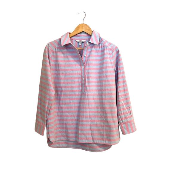 Vineyard Vines Women's Relaxed Coastside Stripe Hi-Lo Popover Blouse Size 2 - Picture 1 of 6